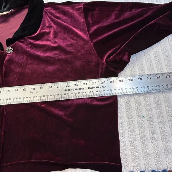 Christine Damen Womens Blazer Jacket Large Burgundy Velvet Long Sleeve Stretch - Picture 6 of 7